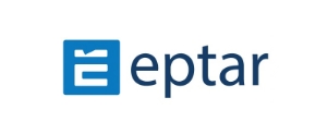 Das Firmenlogo von eptar besteht aus einem blauen Quadrat mit weißem Symbol und dem Schriftzug eptar in Dunkelblau.
